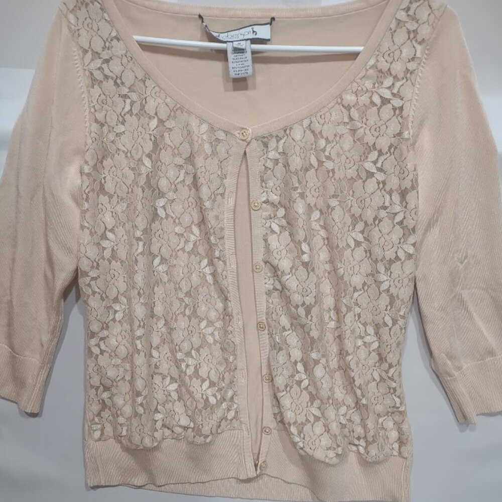 ROBERTSON LOS ANGELES RARE GOLD SHIMMER BUTTON CARDIGAN LACE ANIMAL PRINT LINED